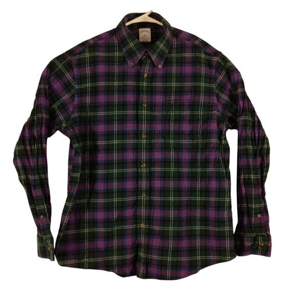 Brooks Brothers flannel shirt mens L Large Regent fit blue plaid long sleeve - Picture 1 of 8